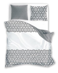 Pościel  klasyczna GLAMOUR szaro/biała- 180x200 - Bawełna PRESTIŻ  
