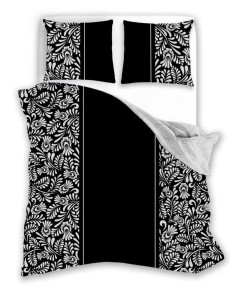 Pościel  klasyczna GLAMOUR liście czarno/biała 220x200 - Bawełna PRESTIŻ  