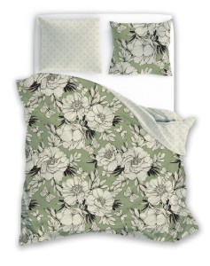Pościel Flovery Kwiaty jasna zieleń/krem 200x200 - Bawełna  