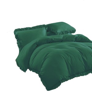 Pościel  z falbanką butelkowa zieleń- 200x200 - 3 cz.  