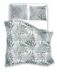 POŚCIEL Liście palm zieleń/szara -140X200+2x70X80 Satynowa