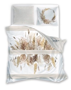 POŚCIEL satynowa Boho Trawy i Kwiaty - 200x200- 3 cz. 