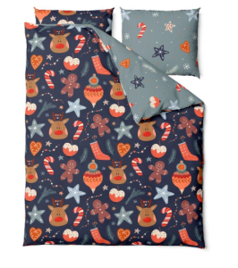 Pościel świąteczna satynowa Granatowo-szara- 220x200 