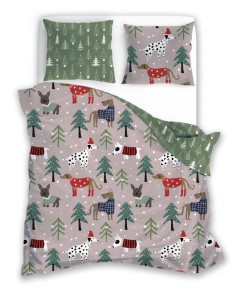 Pościel świąteczna satynowa Granatowo-szara- 220x200 