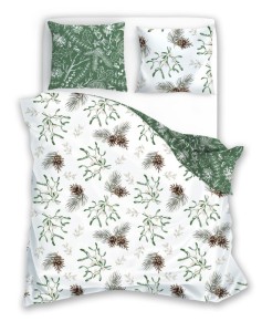 POŚCIEL świąteczna Gałązki i jemioła/zieleń- 140x200 cm - 3 cz. 