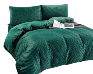 Pościel miś/polar ciemna zieleń/minky - grochy- 200x220