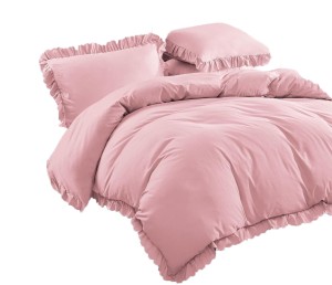 Pościel  z falbanką róż- 160x200 - 3 cz. 