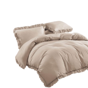 Pościel  z falbanką beż/kawa z mlekiem- 160x200 - 3 cz.