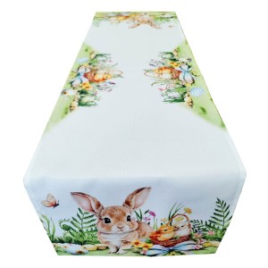 Bieżnik wielkanocny biały króliczki i kurczaki- 60x120