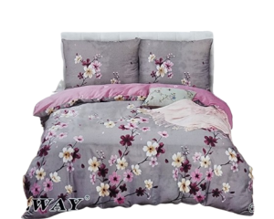 Pościel satynowa- Kwiaty wiśni/szara - 180X200 -Elway 