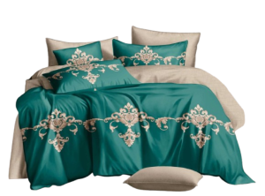 Pościel Ornamenty beż/zieleń - 200x220 + prześcieradło