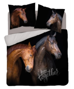 Pościel bawełniana- Para koni/brąz/beż - 220x200 - 3 cz