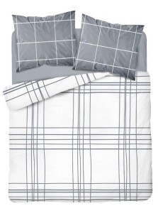 Pościel bawełniana Kratka biała/garfit- 200x200 - 3 cz 