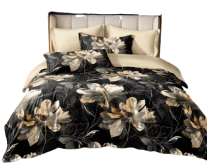 Pościel klasyczna  - 160x200 - Złote kwiaty/czarna/szara