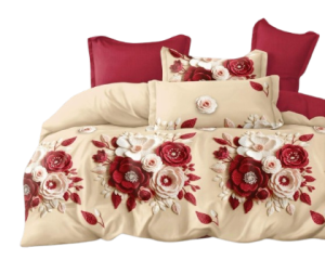 Pościel  Czerwone kwiaty/krem - 200x220 + prześcieradło 