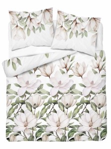 Pościel bawełniana - Białe magnolie- 160x200 - 3 cz. 