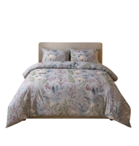 Komplet pościeli z kory  Kwiaty i liście/szara- 140x200- - Polska