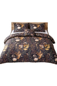 Komplet pościeli z kory  Kwiaty i liście/grafit - 200x200 - Polska
