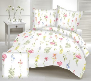 Komplet pościeli z kory Kolorowe kwiaty/biała - 200x200 - Polska 