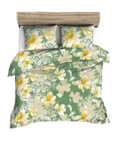 Komplet pościeli z kory - 180x200 - Żółte kwiaty/zielona Polska  