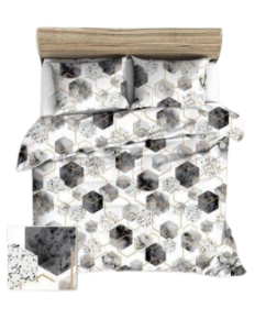 Komplet pościeli z kory - 200x200 -Geometryczna/brąz/biała - Polska 