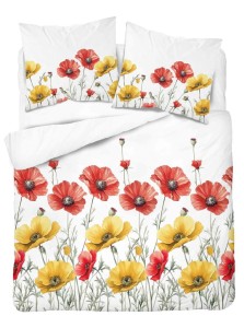 Pościel bawełniana- 200x200 - Maki czerwone, żółte 