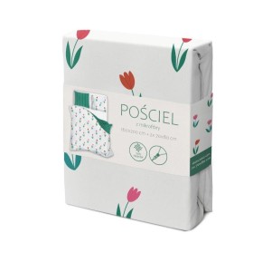 Pościel - Czerwone tulipany - biała - 200x200 - 3 cz. 