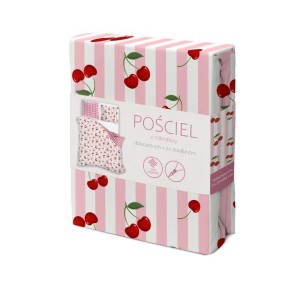 Pościel - Wiśnie i różowa kratka- 200x200 - 3 cz. 