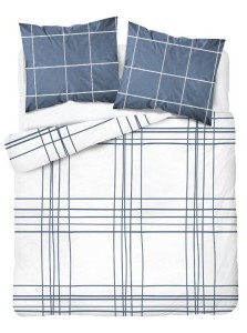 Pościel bawełniana Kratka biała/granat- 220x200 - 3 cz