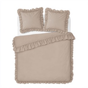 Pościel mikrofibra falbanka beżowa  -  220x200 - 3 cz.