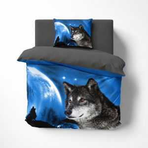 Pościel 3D - Wilk noc niebieska/szara- 135x200 -2 części